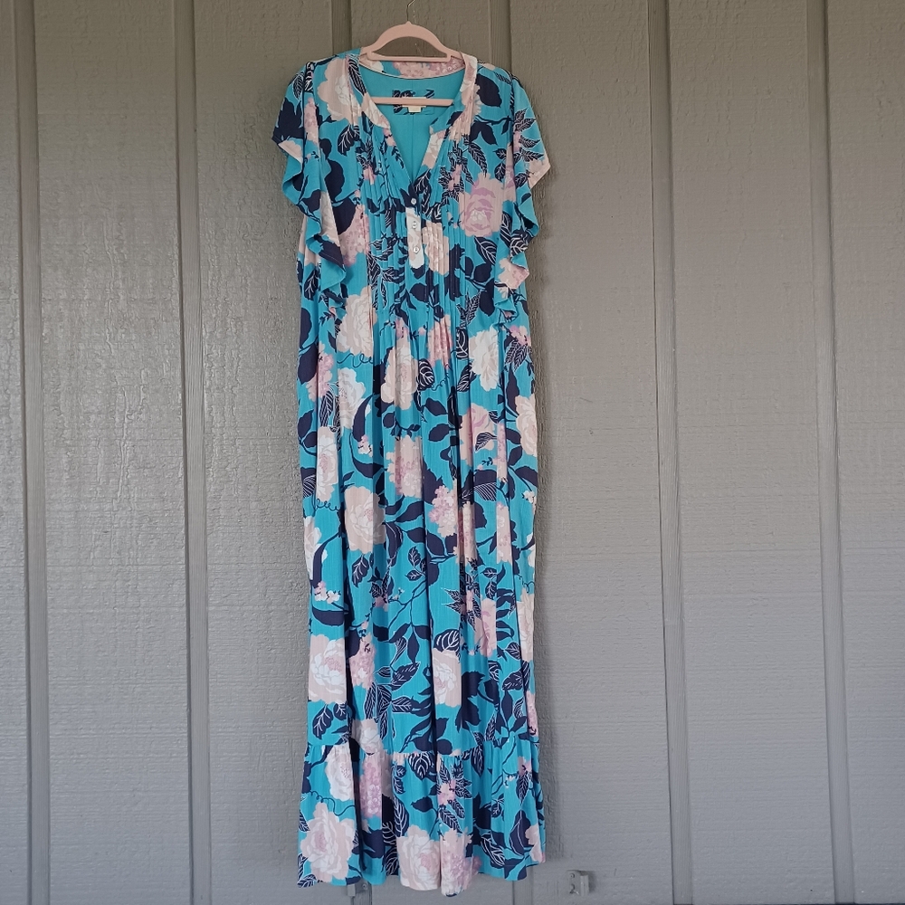 Anthropologie Maeve Cassandra Maxi Dress Size XL Women Feminine Pockets Buttons - Picture 2 of 15